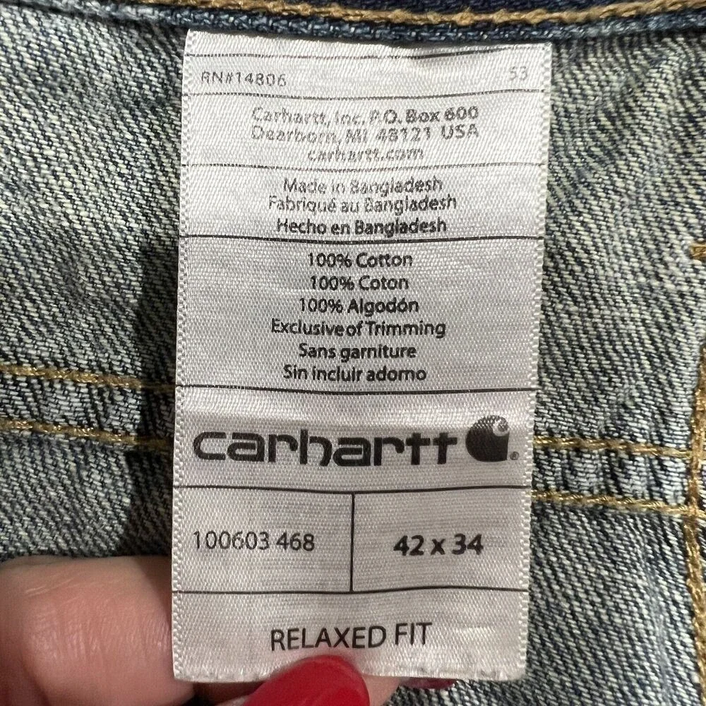 Carhartt Size 42 X 34 Jeans Tipton Relaxed Fit‎ Blue Straight Leg Workwear Mens